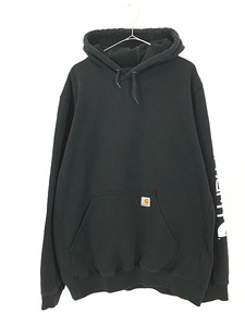 古着 Carhartt ワンポイント パッチ アーム プリント スウェット パーカー 黒 L 古着