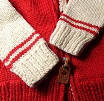 CANADIAN SWEATER カナディアンセーター ショールカラー ジップ ニットジャケット カウチンセーター カナダ製 ウール100% (S) ●o-067_画像4