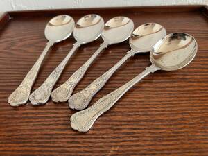  England Vintage King s pattern silver plating made soup spoon 5ps.@17cm monogram equipped /491-16