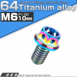 64チタンボルト M6×10mm P1.00 ホールヘッド 六角ボルト フランジ付き六角ボルト レインボー 焼きチタン風 Ti6Al-4V JA776