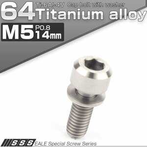 64チタンボルト M5 14mm P0.8 ワッシャー付き キャップボルト 平座金付き 六角穴付ボルト チタン原色 JA305