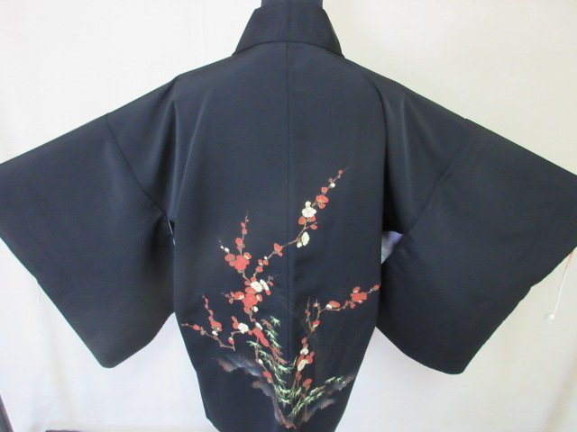 着物 黒 羽織り 道中着 正絹 未使用しつけ付き 美品 桜染め刺繍 紋無し