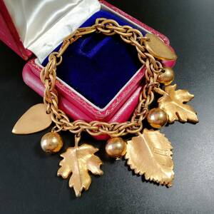 NAPIER Vintage bracele leaf leaf .. charm bangle a-ru deco Showa Retro costume jewelry accessory SFAA②1