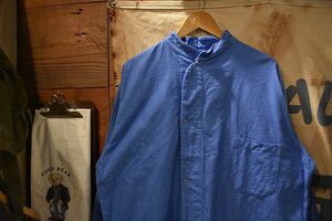 デッドストック品◎50SビンテージMILITARYミリタリーアメリカ軍フランネルパジャマシャツ水色L未使用品アメカジスタンドカラーnt6598