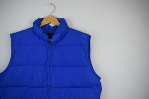 グッドカラー◎90s Eddie Bauer エディーバウアーフルジップナイロンダウンベストL青ブルーアメカジアウトドアストリートYKKジップnr656