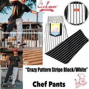 送料0 【COOKMAN】クックマン Chef Pants シェフパンツ Crazy Pattern Stripe Black/White 231-21814 -M 男女兼用 イージー コックパンツ