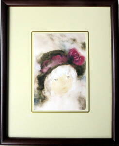『バラ飾りのついた帽子の少女』 いわさきちひろ・児童画・ポストカード（複製印刷）