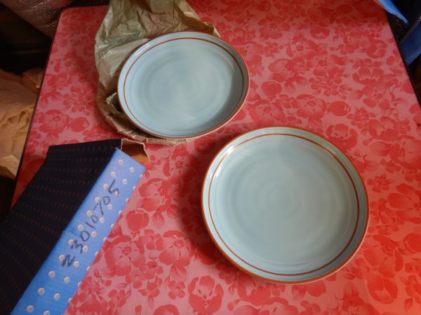 箱入23010705 二枚組 手描き 大皿 32H4cm ガラ 未使用 昭和レトロ 日本製, 和食器, 皿, 大皿