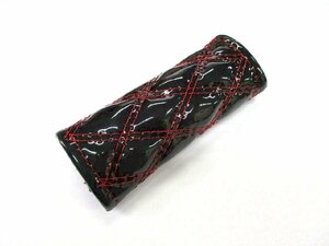 モコモコハンドブレーキカバー　ブラック×赤糸（黒×赤糸）　120mm　ダブルステッチ　マジックテープ式で簡単取付