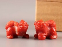 古美術 珊瑚 獅子 置物 二点 時代物 極上品 初だし品 7774_画像1