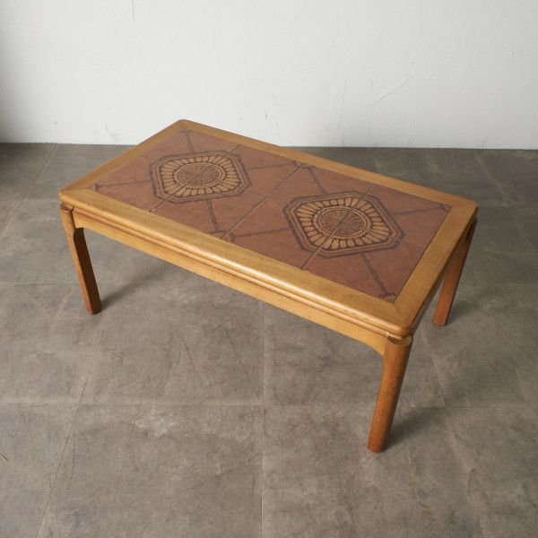 木製 タイルトップ テーブル 木彫 サイドテーブル サイドテーブル