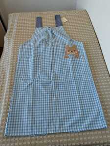  new goods unused tag attaching rear button apron M~L bear san up like blue series check * childcare worker kindergarten mama nursing .* cat pohs free shipping sale 