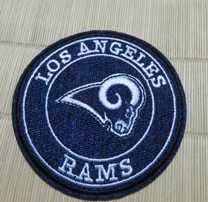 円型　円形■巻角羊■紺白　激渋ロゴ◆新品NFLロサンゼルス・ラムズ Los Angeles Rams羊 刺繍ワッペン◎アメフト　アメリカンフットボール