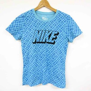 ナイキ 半袖Tシャツ ロゴT 総柄 ラウンドネック トップス スポーツ レディース Mサイズ ブルー NIKE