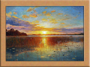 湖の夕日 A4 デンマーク, 絵画, 油彩, 人物画