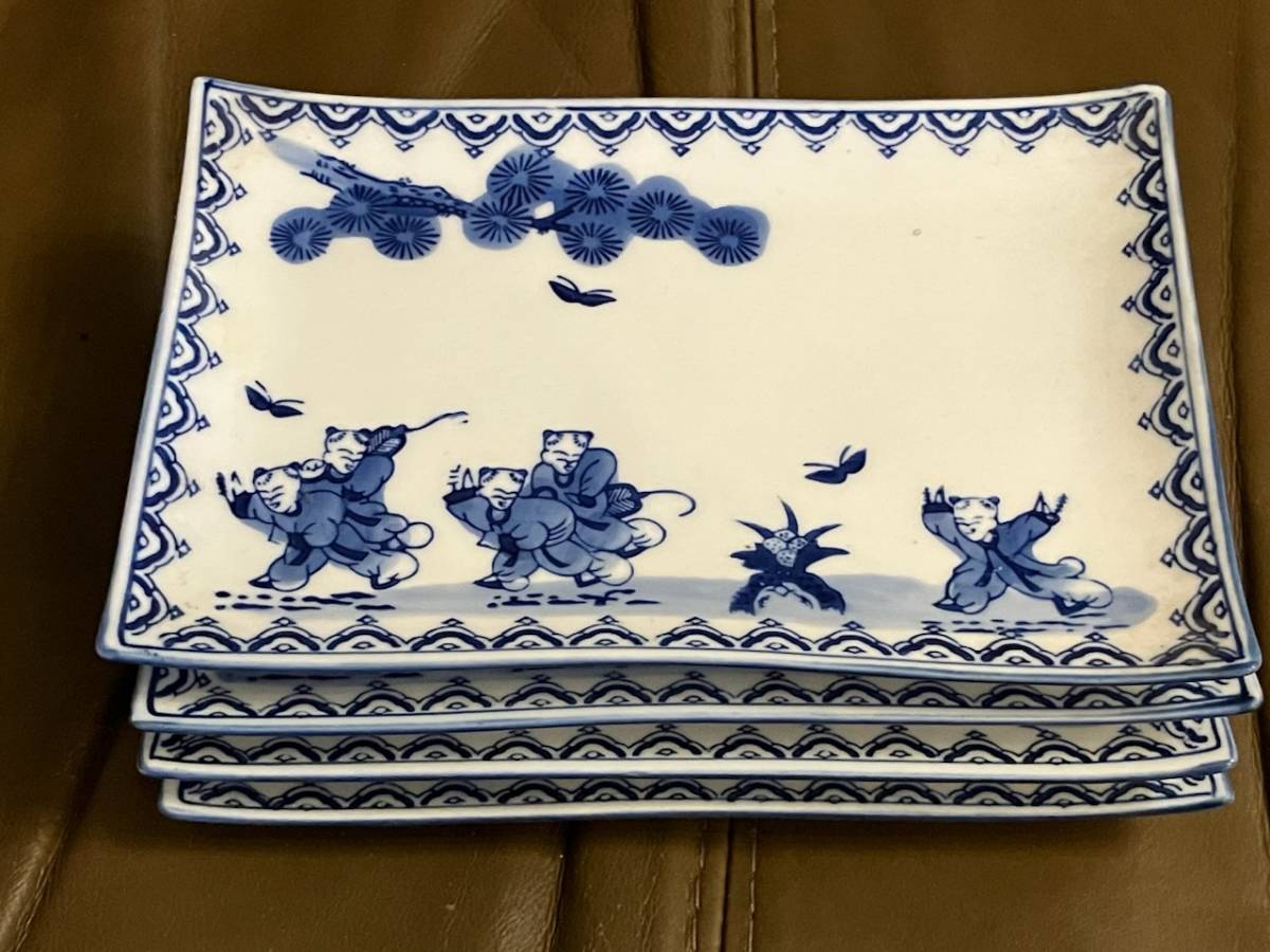 鍋島華山唐子角長皿4枚セット中古美品| JChere雅虎拍卖代购