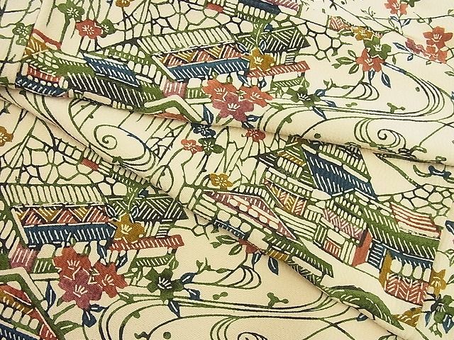 小紋 花模様 お洒落な和の装いに ワイド 薄梅鼠色 着物 A823-3 L