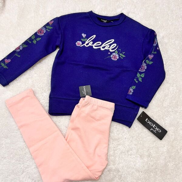 bebe girls トレーナー レギンス セット 3T 100cm ネイビーピンク 新品 べべ