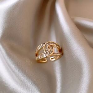  ring ring lady's Gold zirconia CZ diamond free size accessory gold open Korea popular dressing up new goods 