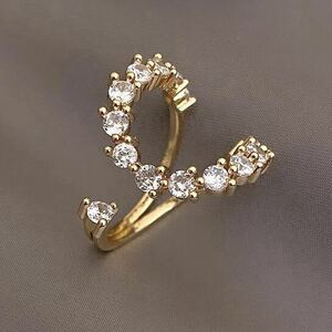  Gold ring ring zirconia open ring lady's Korea free size open largish gold accessory new goods 