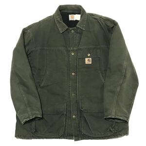 【90s】USA製carhartt カーハート ダック カバーオール ワークジャケット メンズ2XL オリーブ 緑 色落ち ヴィンテージ アウター レア 正規