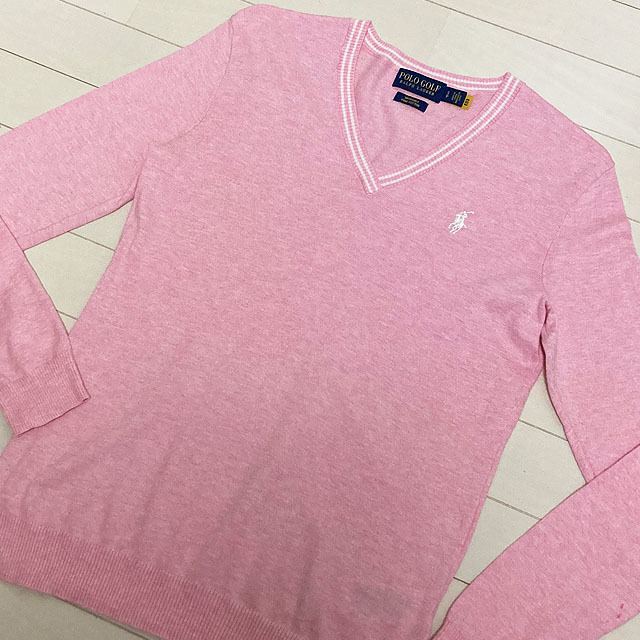 未使用タグ付 RALPH LAUREN カシミヤ混Vネックニット ピンク S-