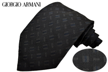 N-2621★送料無料★超美品★GIORGIO ARMANI CRAVATTE ジョルジオ アルマーニ★イタリア製 ブラック 小紋柄 織り生地 シルクネクタイ_画像1