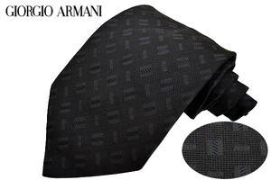 N-2621★送料無料★超美品★GIORGIO ARMANI CRAVATTE ジョルジオ アルマーニ★イタリア製 ブラック 小紋柄 織り生地 シルクネクタイ