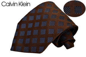 N-2658* free shipping * super-beauty goods *Calvin Klein Calvin Klein * regular goods made in Japan Brown tea .. pattern lustre weave cloth silk necktie 