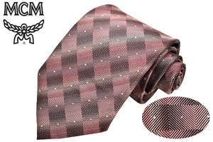 N-2681* free shipping * super-beauty goods *MCM Legere M si- M * made in Japan ... pink check pin dot lustre weave cloth silk necktie 