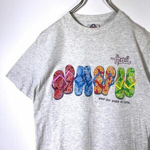 ビンテージ 半袖Tシャツシャツ メンズ ハワイ コットン クルーネック ビーチサンダル 霜降りグレー Sサイズ USA製