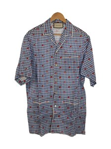 GUCCI◆GG JACQUARD CHECK BOWLING SHIRT/半袖シャツ/44/リネン/BLU/ギンガムCK