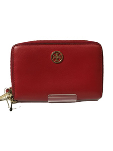 TORY BURCH◆ラウンドファスナー/ロゴ金具デザイン/財布/PVC/レッド/無地/レディース