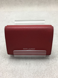 SAINT LAURENT◆3つ折り財布/レザー/RED/無地/レディース