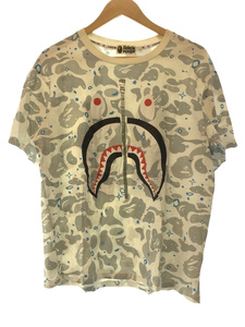 A BATHING APE◆Tシャツ/L/コットン/WHT/総柄/SPACE CAMO SHARK TEE/カモフラ/シャーク