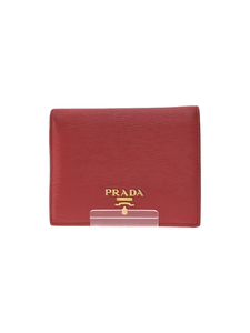 PRADA◆2つ折り財布/-/RED/無地/レディース/角ヨゴレ/ミニウォレット/ゴールド金具ロゴ