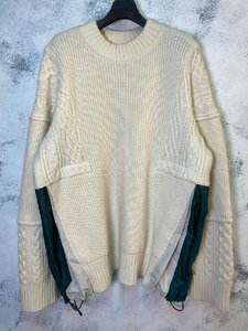 ☆sacai サカイ☆ 21AW Wool Knit Pullover 切替ニット 21-02653M ホワイト×グリーン