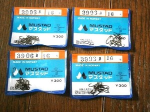 ★Mustadマスタッド・フライフック No.3906B #16, 15本入 4袋 1Xロングシャンク・ウェット