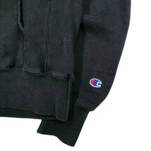 USA 古着 チャンピオン Champion リバースウィーブ Reverse Weave ワンポイント プルパーカー スウェット フード ブラック M_画像4