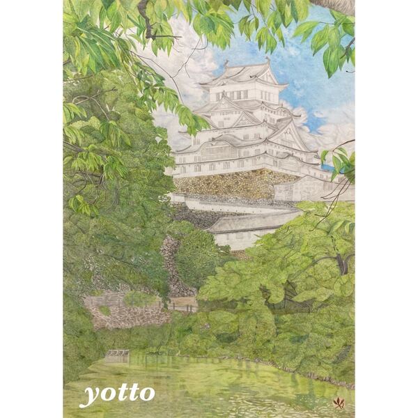 色鉛筆画【 姫路城「 白鷺城 」】A2・額付き◇◆手描き◇原画◆城◇◆yotto