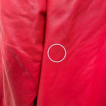 スペイン製襟付き 裏地ウール 総柄 レザージャケット レッド 大きめ 赤 レディース_画像7