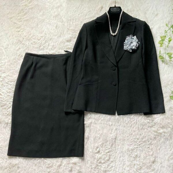 日本製MOGA 高級 スカートスーツ フォーマル 冠婚葬祭 春夏用 ブラック アセテート レディース 3サイズ モガ