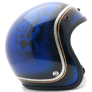 送料無料 FLOWER BLUE 59cm/花青ブルービンテージヘルメットチョッパーバイクハーレーサイドバルブナックルパンショベルエボツインカム70s