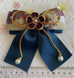  hand made ribbon Japanese style hair clip 05. kimono hakama . graduation ceremony The Seven-Five-Three Festival hair ornament cat pohs postage included 
