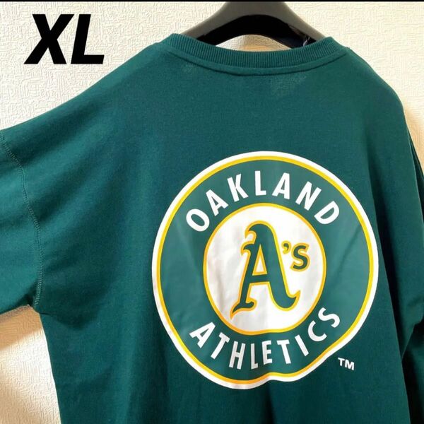 【新品】MLB アスレチックス　 トレーナー　スウェット 胸ポケット　バックロゴ　XL グリーン
