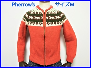  prompt decision! Pherrow's Fellows nordic pattern full Zip wool knitted sweater men's M (XS-S corresponding )