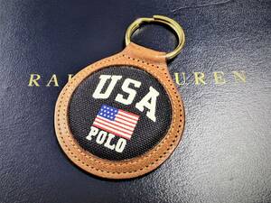 DEAD STOCK[.. standard * star article flag pattern ]POLO Ralph Lauren genuine article . know adult . recommended make masterpiece key holder * meat thickness leather x dark blue canvas *RRL