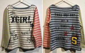 X-girl Stages / first stage boat neck k Lazy pattern heavy weight to border long sleeve T shirt 6T 120cm / long T letter do