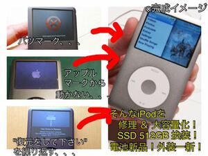 iPod classic 修理 160GB→512GB SSD換装 大容量 ジャンク 電池