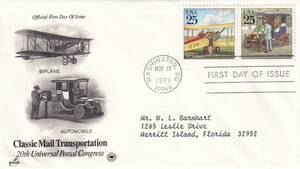 【ＦＤＣ】第２０回世界郵便連合会議：昔の郵便配達（１９８９年）（アメリカ）実逓　t3223